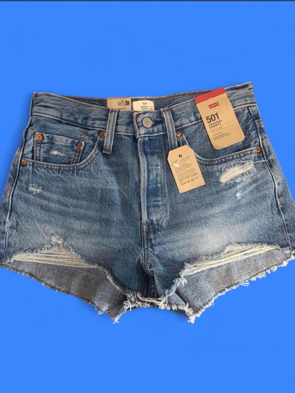 Levi's 501 Original Cut Distressed Denim Shorts - Blue